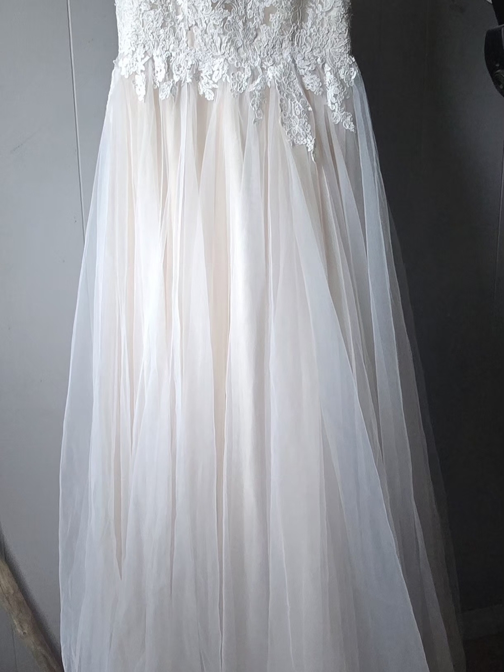 Lace Bodice Tulle A-Line Wedding Dress in Ivory